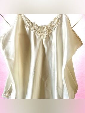 Vintage Y2k Ivory Satin Camisole Top Beaded Coquette Lace Trim Bridal 90s Sz 36